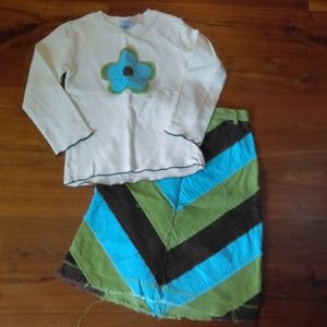 CR Kids green, blue, brown skirt and shirt outfit